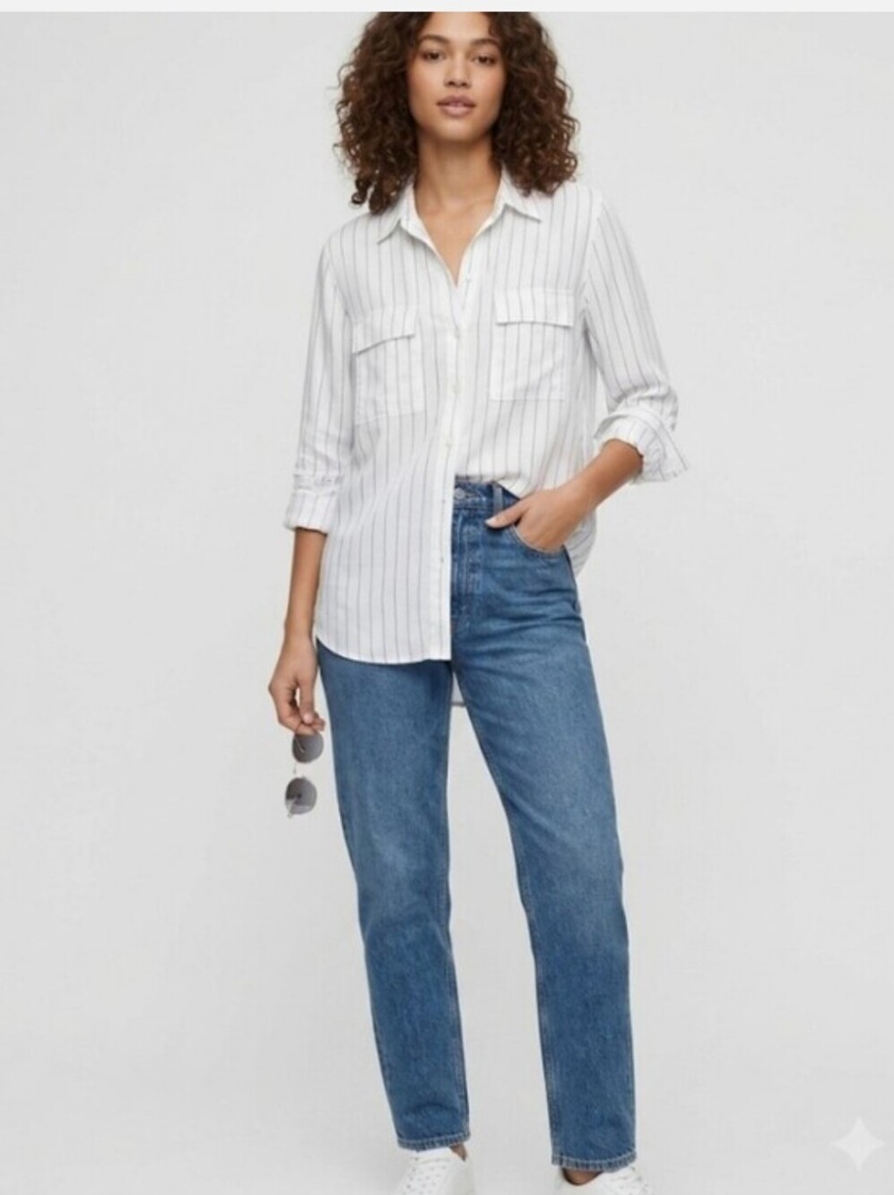 Aritzia Babaton Women's Utility Shirt White/Black Pinstripe Size Small